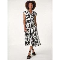 Roman Brushstroke Linen Mix Midi Dress 12 female