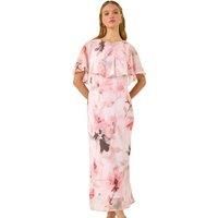 Roman Floral Frill Chiffon Cape Midi Dress 10 female