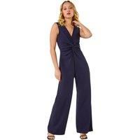 Dusk Navy V-Neck Front Knot Jumpsuit - Size 16 16 female