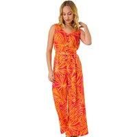 Dusk Orange Palm Print Belted Jumpsuit - Size 8 8 female