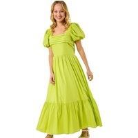 Dusk Lime Pleated Puff Midi Dress - Size 12 12 female