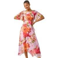 Floral Print Frill Detail Midi Dress - Ladies Roman Originals Women