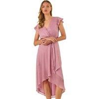 Roman Shimmer Plisse Wrap Front Midi Dress 16 female