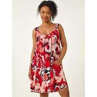 Roman Petite Leaf Print Scoop Neck Dress For Women UK - Ladies Spring Summer