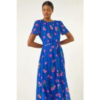 Roman Floral Pleated Chiffon Dress 14 female