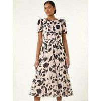 Roman Floral Print Pleat Neck Midi Dress 18 female