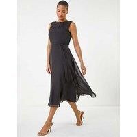 Roman Chiffon Pleat Neck Midi Dress 20 female
