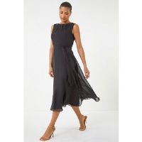 Roman Chiffon Pleat Neck Midi Dress 18 female