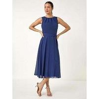 Roman Chiffon Pleated Neck Midi Dress 18 female