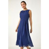 Roman Chiffon Pleated Neck Midi Dress 12 female