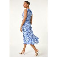Roman Floral Print Pleat Neck Midi Dress 10 female