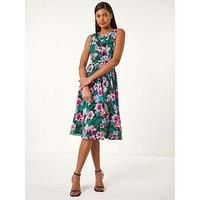 Roman Floral Print Chiffon Cowl Neck Dress 14 female