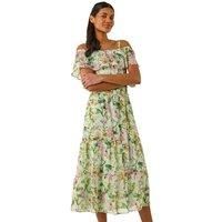 Roman Floral Bardot Midi Dress 14 female