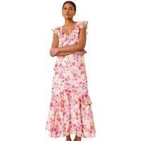 Roman Floral Print Chiffon V-Neck Midi Dress 12 female