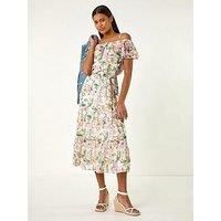Roman Floral Print Bardot Midi Dress 10 female