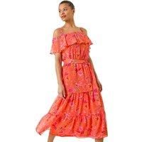 Roman Floral Bardot Midi Dress 20 female