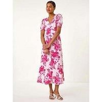 Ditsy Spot Button Through Midi Dress - Ladies Dusk Fashion Women