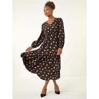 Roman Women's Polka Dot Stretch Midi Dress in Black | Size: 20