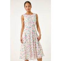 Roman Petite Abstract Print Pleated Midi Dress 8 female