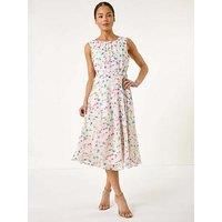 Roman Petite Abstract Print Pleated Midi Dress 10 female