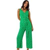 Dusk Green Spot Print Belted Jumpsuit - Size 10 10 female