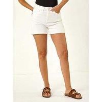 Dusk High Waisted Denim Stretch Shorts In White