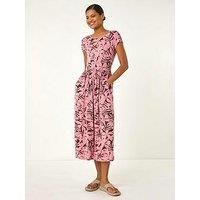 Roman Floral Print Stretch Midi Dress 16 female