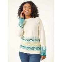 Roman Women's Petite Fairisle Knit Jumper in Ivory | Size: 10
