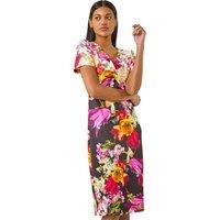 Roman Floral Print Twist V-Neck Stretch Dress 14 female