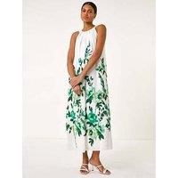 Abstract Floral Pleat Detail Trapeze Dress for Women UK - Ladies Roman