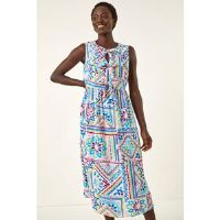 Roman Tile Print Bow Front Midi Dress 14 female
