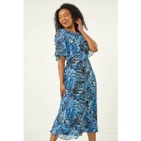 Roman Petite Abstract Print Gathered Midi Dress 8 female