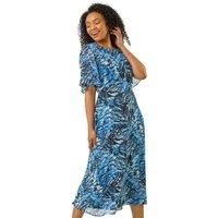 Roman Petite Abstract Print Gathered Midi Dress 14 female