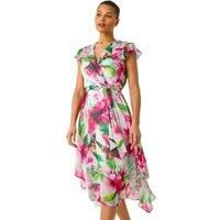 Roman Floral Ruffle Tie Waist Midi Dress 18 female