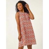 Roman Petite Tile Print Swing Dress 16 female