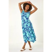 Roman Floral Puff Print Stretch Maxi Dress 14 female
