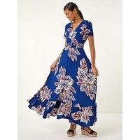 Roman Leaf Print Shirred Maxi Dress 16 female