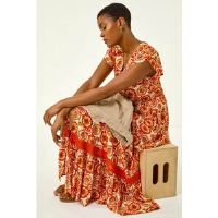 Roman Abstract Lace Trim Maxi Dress 20 female