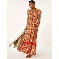 Roman Abstract Lace Trim Maxi Dress 10 female
