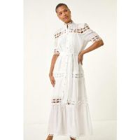 Roman Lace Detail Belted Midi Dress 12 female