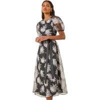 Roman Floral Organza Belted Dress 12 female