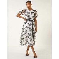 Roman Floral Organza Belted Dress 18 female