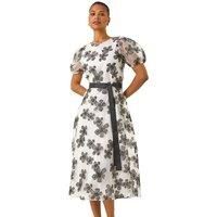 Roman Floral Organza Belted Dress 14 female