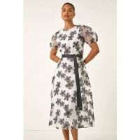 Roman Floral Organza Belted Dress 10 female
