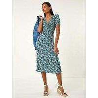 Roman Floral Front Twist Stretch Midi Dress 16 female