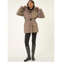 Roman Women's Faux Fur Padded Belt Coat in Dark Brown | Size: 14