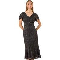 Roman Sequin Lace Ruffle Midi Dress 10 female
