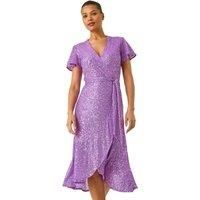 Roman Sequin Wrap Front Midi Dress 16 female