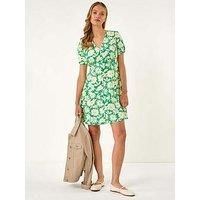 Roman Daisy Print V-Neck Tea Dress 12 female