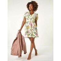 Roman Floral Print V-Neck Tea Dress 18 female